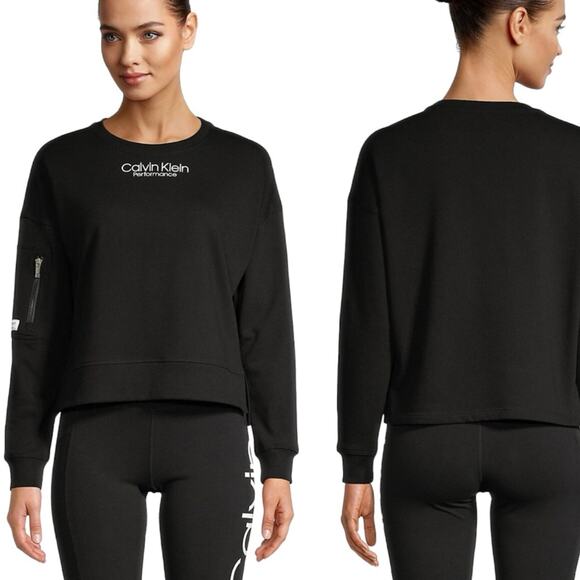 Calvin Klein Performance French Terry Logo Sweatshirt Size Large Athleisure Top - Picture 1 of 7